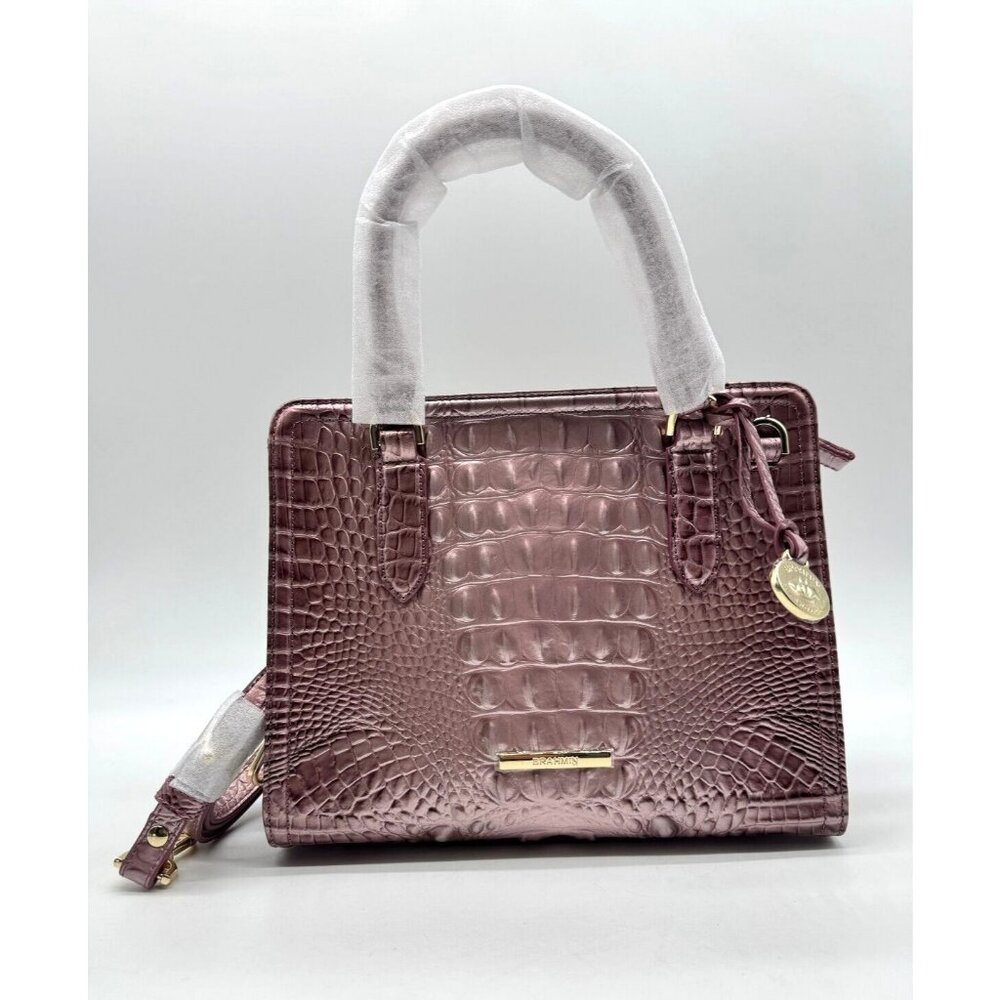 BRAHMIN Cami croc embossed leather small satchel shoulder + Dust bag Mellow Rose